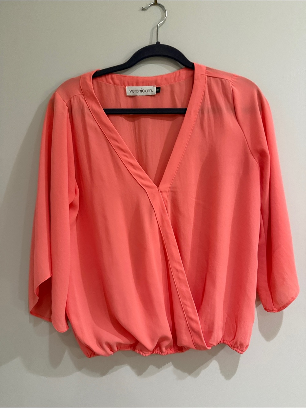 Veronica M. Coral Wrap-Front Blouse with V-Neck